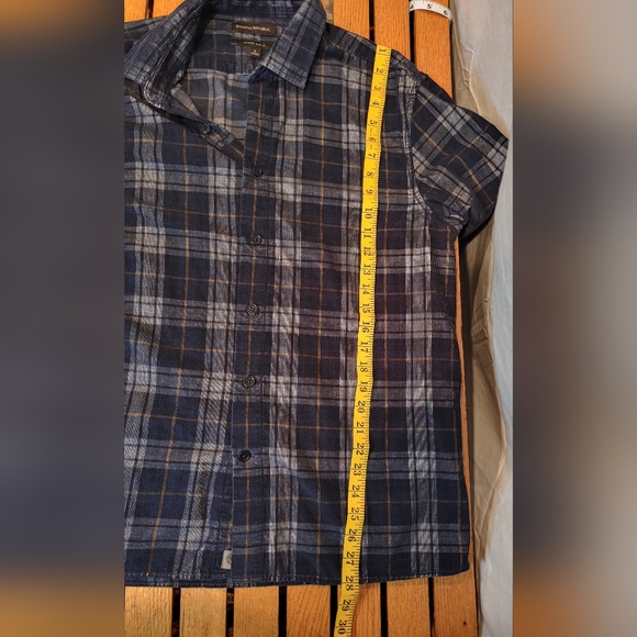 Banana Republic Mens Untucked Slim Fit Blue/Gold/White Iridescent Flannel Size L - Picture 8 of 8